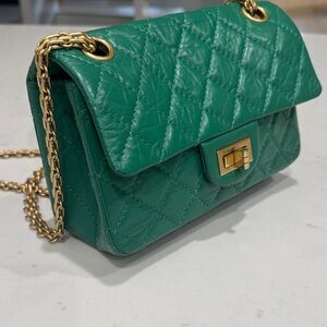Green Quilted Chain Shoulder Bag